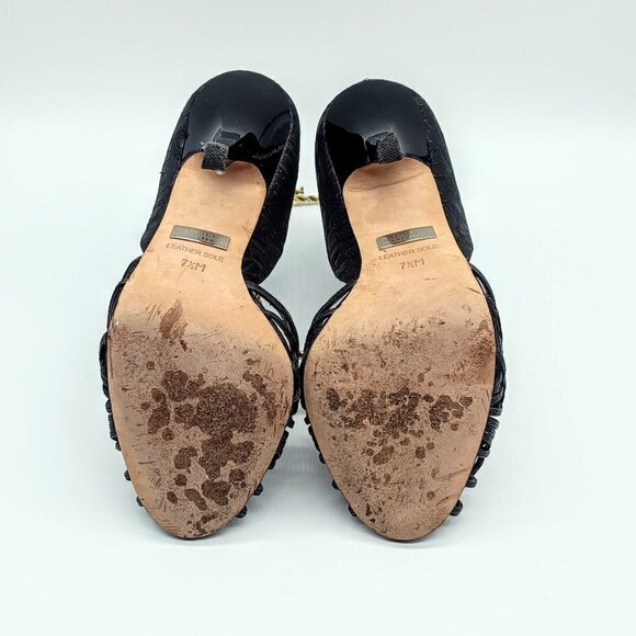 Badgley Mischka Black Webbed Peep Toe Heels 7.5M - Picture 6 of 8